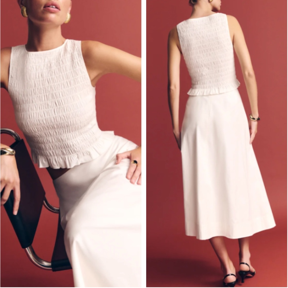 BEST Reformation Laguna Two Piece Set White Ivory Cotton French Midi Classic - Picture 2 of 15